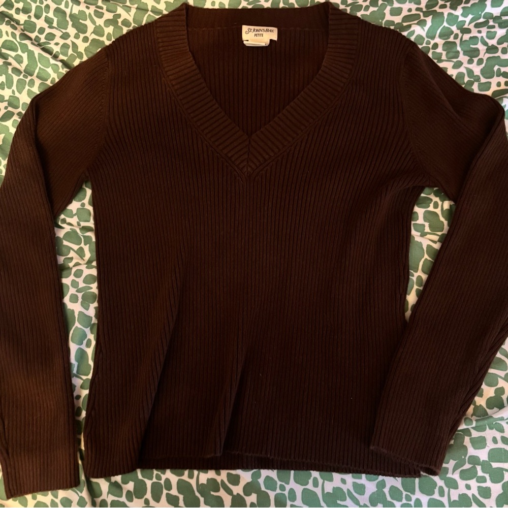 St. John's Bay Chocolate Ribbed Petite Sweater